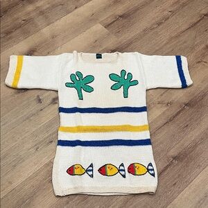 Colorful Knit Dress with Fish and Palm Tree Design